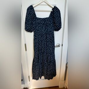 Abercrombie & Fitch Dark Blue and White Polka Dot Long Sleeve Dress